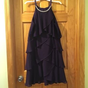 SLNY Purple Layer Dress w Embellished Neckline, 14
